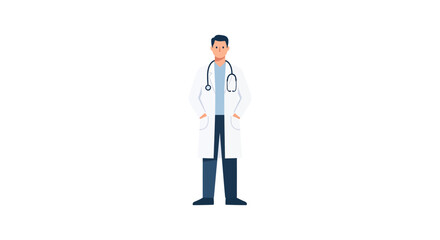 Full body vector illustration of a male doctor standing upright with his hands in his trouser pockets. © Ani