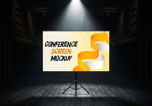 Horizontal Conference Screen on Tripod Mockup