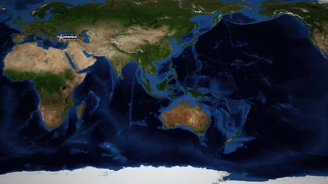 Animated Flight Route Map from Istanbul to Honolulu Across the Pacific Ocean