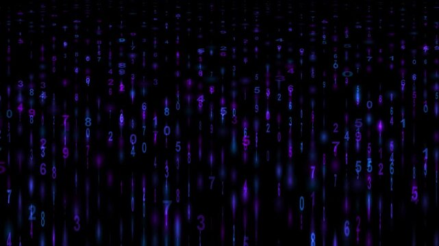 Digital Number Rain Animation, Random Numbers Background, Futuristic Data Stream, Cyber Matrix Style, Black Background