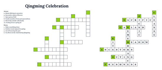 Qingming celebration crossword puzzle in educational style
