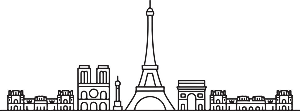 Paris Skyline Silhouette Minimalist Vector Illustration On White Background
