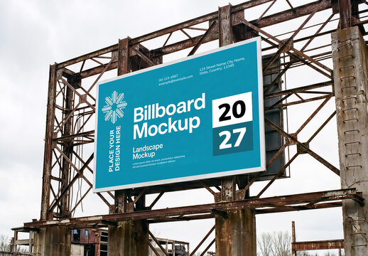 Outdoor Billboard Mockup on Rusty Metal Structure