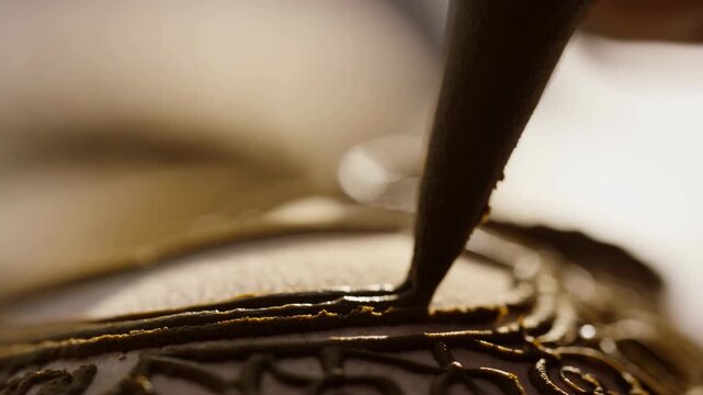hand engraving a metallic ring with a tool in a close-up macro shot on a jewelry making background with gold and black colors, precise and detailed craftsmanship.