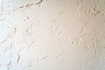 Fototapeta premium Light beige textured plaster wall background with rough surface and subtle cracks for design or architectural use