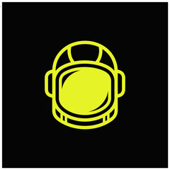 Fototapeta premium Minimalist Yellow Astronaut Helmet Icon on Black Background