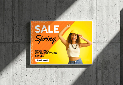 Poster Mockup on Concrete Wall with Sunlight Shadow