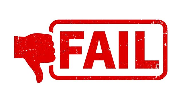 Fail stamp with thumbs down icon isolated on white background