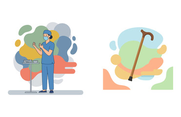 Fototapeta premium Medical Professional Preparing for Elderly Patient Care and Mobility Support Illustration