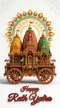 Happy Rath Yatra Festival Greeting Image  Divine Journey of Jagannath Puri Chariots Banner