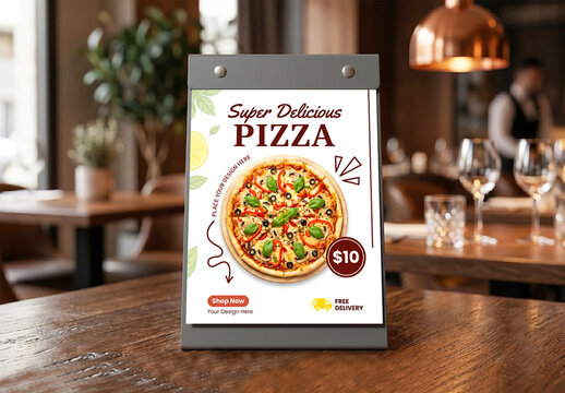 Table Tent Menu Mockup in Restaurant Interior