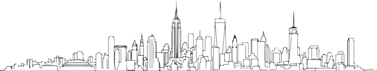 Fototapeta premium New york city line art vector skyline silhouette on a white background