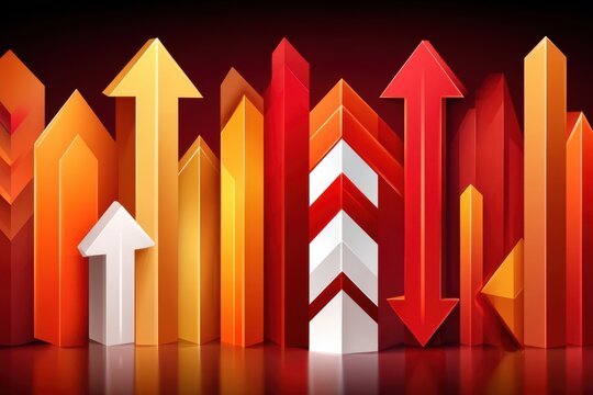 Colorful 3D arrows showing upward growth and business trend in red and orange gradient