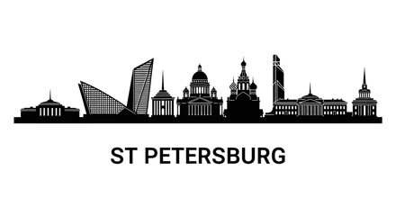 Naklejka premium Silhouette Cityscape of St. Petersburg, Russia, Isolated on White