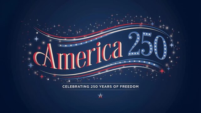 America 250 Years of Freedom Anniversary Sparkling Text. 4K Video