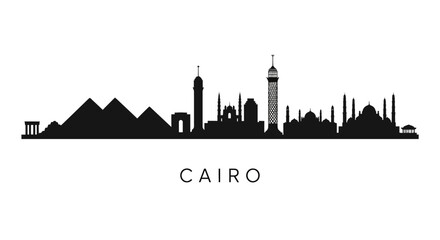 Fototapeta premium Silhouette of Cairo skyline with famous landmarks, cityscape, black image