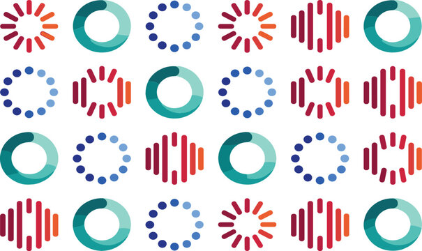 Progress Indicator and Loading Spinner Icon Set with Circular Buffering and Status Bar Symbols for Mobile Apps and Web Interfaces