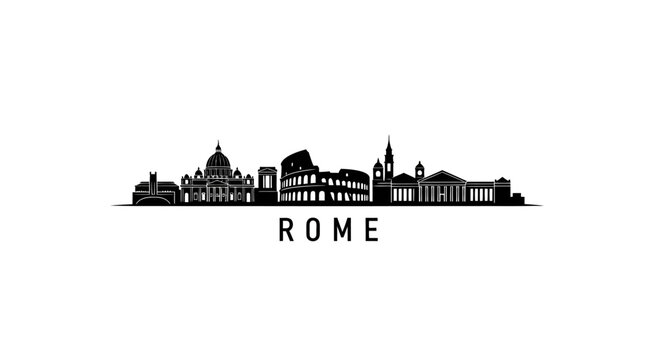 Rome City Skyline Silhouette, Italian Architecture, Black and White Vector