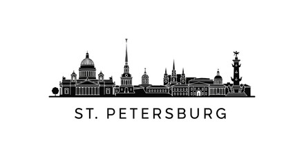 Fototapeta premium St Petersburg Skyline Silhouette in Black and White