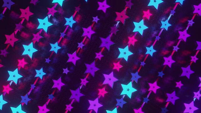 Futuristic abstract wall with glowing geometric stars. Seamless VJ loop of a rhythmic digital structure and pattern, creative motion background for electronic music festivals and stage displays.
