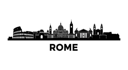 Obraz premium Rome City Skyline Silhouette: Iconic Landmarks in Black