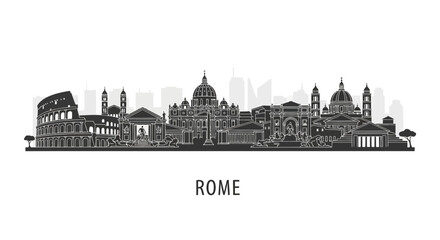 Fototapeta premium Rome City Skyline Silhouette: Iconic Landmarks Graphic Illustration