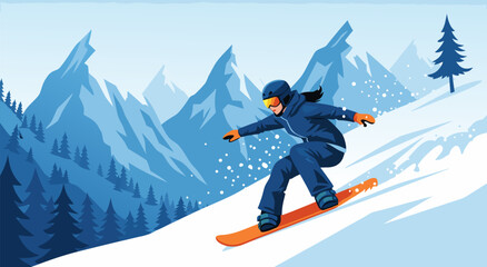 Active Female Snowboarder on Snowy Mountain Slope Vector Illustration Graphic Design Element for Winter Sports and Outdoor Activity 40 © Life Studio