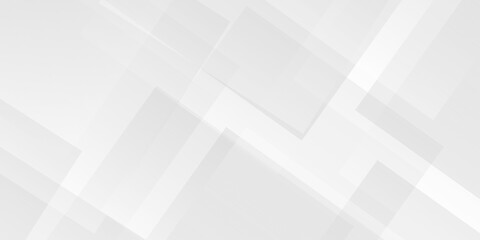 Obraz premium White and gray overlap triangle cube geometric technology. minimal rectangle white web material triangle overlay tech element layout creative transparent layers banner background.