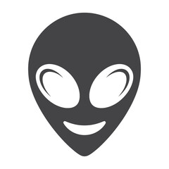Naklejka premium Minimalist Alien Head Icon Featuring Large Oval Eyes and A Simple Smiling Mouth