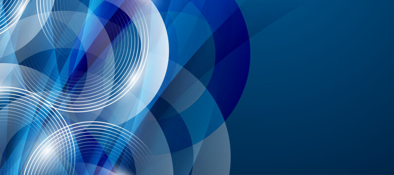 Abstract blue and white background with overlapping circles and digital lines suggesting technology and data flow.