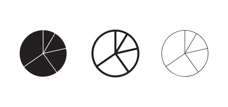Pie chart icons in different styles and colors for data visualization and business presentations  various circular graphs