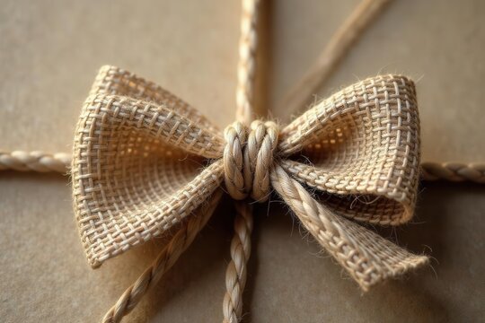 Close-up view of a tied burlap rope bow Simple and elegant , wedding, texture, decoration