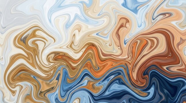 Blue and orange liquid marble texture swirling in wave pattern