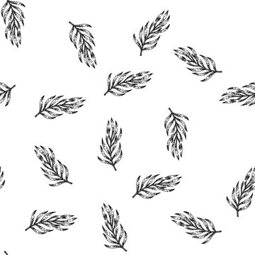 seamless pattern spice tarragon hand drawn. fresh estragon, food plant, leaf grass spice tarragon black sketch illustration