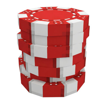Isolated Poker Chips, Red and White Stacked for Gambling or Casino Use