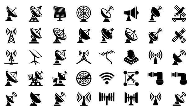 Satellite Dish Communication Icon Collection Vector Illustration
