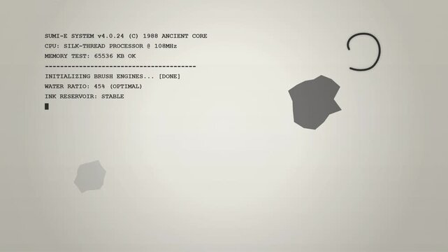 Retro computing interface loading screen with abstract graphic art