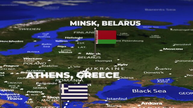 Flight From Athens GREECE to Minsk BELARUS with flag pins