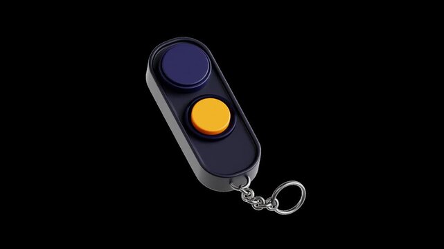Pulsing personal safety alarm keychain with glowing signal waves emergency alert