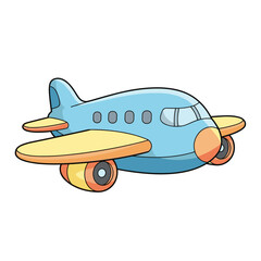 Naklejka premium Cute Blue Cartoon Propeller Plane for Kids