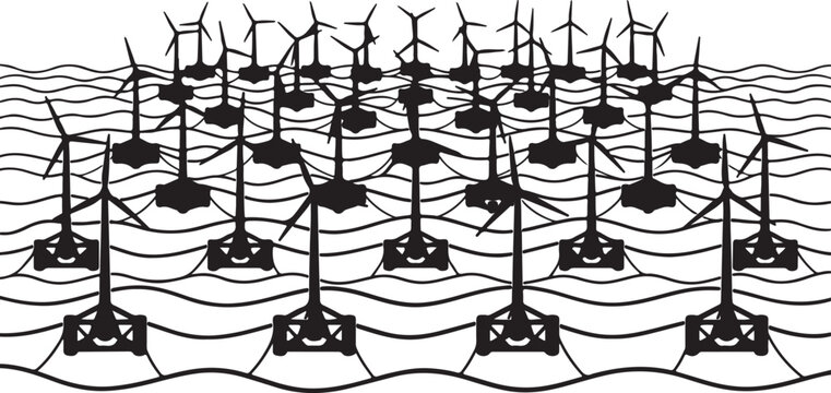 Wind turbines, offshore wind farm, renewable energy icons, sustainable power symbols, eco-friendly vector graphics