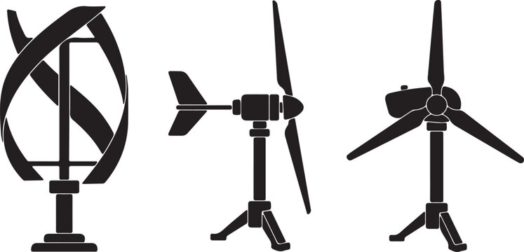 Wind turbine icons, turbine silhouettes, renewable energy symbols, eco friendly vector graphics