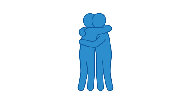 Embracing figures illustration a simple blue line drawing on a white background affection amity arms attachment bonding care cartoon