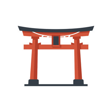 Detailed Japanese shrine gate with red pillars.