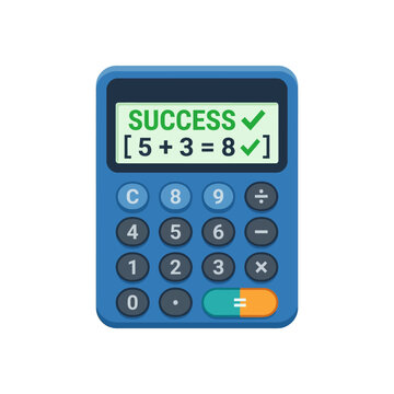 Blue calculator showing success message and math problem.