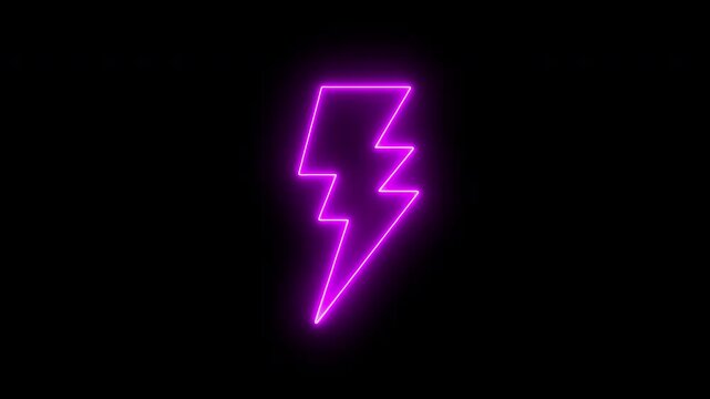 Neon purple bolt icon on black background Glowing neon battery icon. Energy Icon Animation. 4K video
