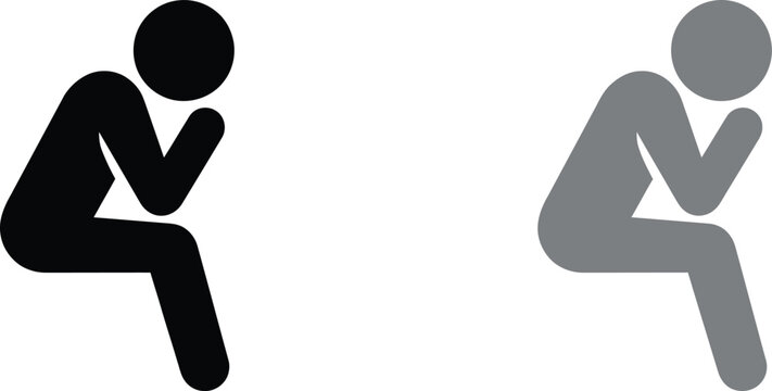 Minimalist stick figure icon showing a person sitting down while thinking about deep complex ideas