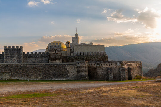 View of old medieval Rabati fortress in town of Akaltsikhe at sunset, Georgia