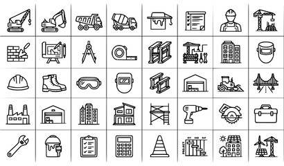 Construction icons set linear style vector illustration © Najma