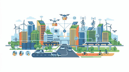 Obraz premium Advanced urban landscape with clean energy and smart transportation